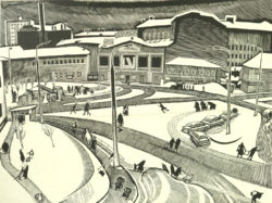 ЗЗахаров Г.Ф. (1926 - 1994). Таганская площадь. 1967 г. Бумага, линогравюра