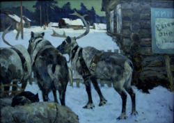Игошев Владимир Александрович. Поселок Саранпауль. Олени. 1979 г. Холст, масло. 100х140